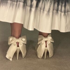 Ivory Satin Bow High Heels - Women